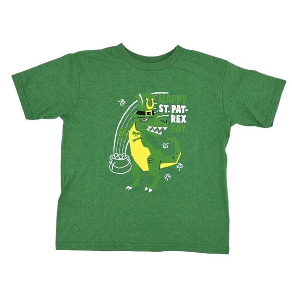 St Patrick’s Day Boys Dino T-Shirt Sz 7-8 Tee Green Happy St Pat-Rex Day Irish - Picture 7 of 7